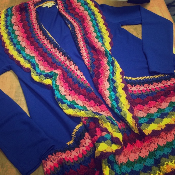 Beyond beautiful multi colored crocheted cardigan
