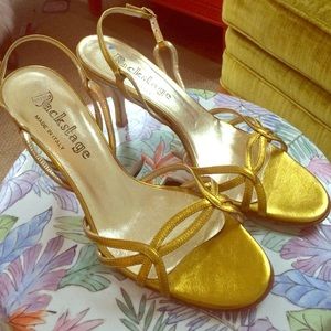 Italian Leather Gold Midheel Stappy Shoes