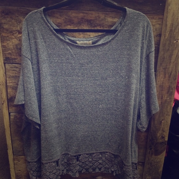 Grey with crocheted detail at the bottom of top