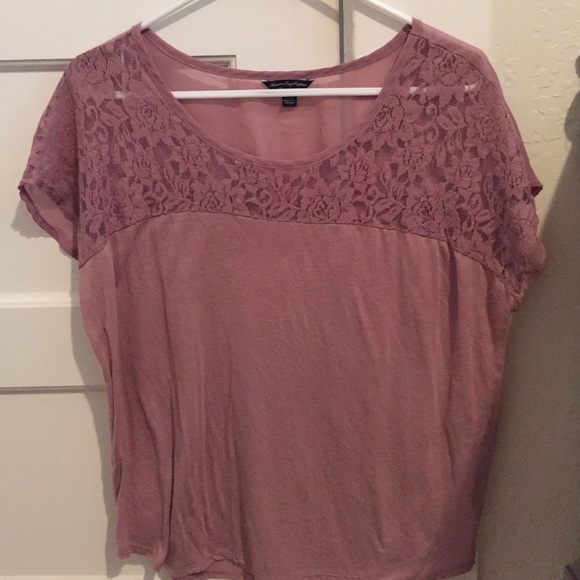 Large rose pink lace short sleeve shirt