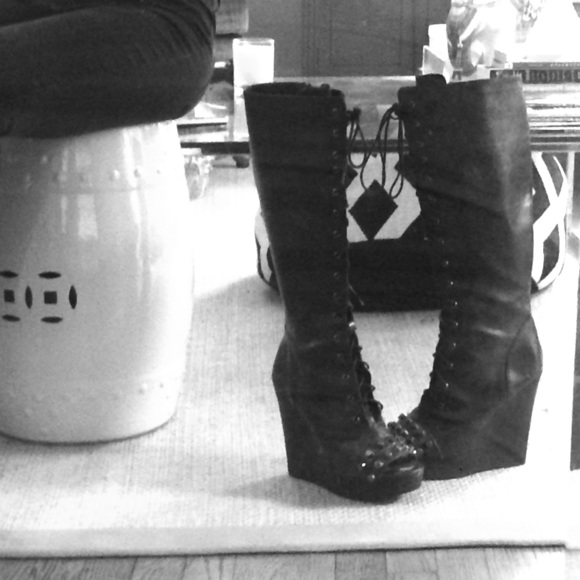 👽Peep Toe Studded Knee High Lace Up Boots