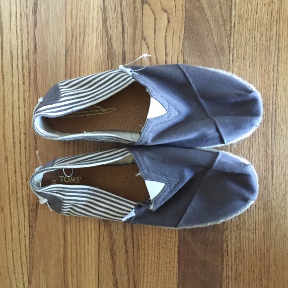 Toms Grey and White Striped Slip Ons