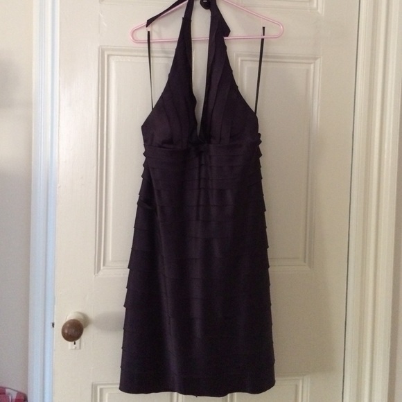 Plum deep-v halter cocktail dress
