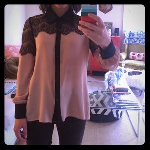 Very J Lace Top Collar Blouse