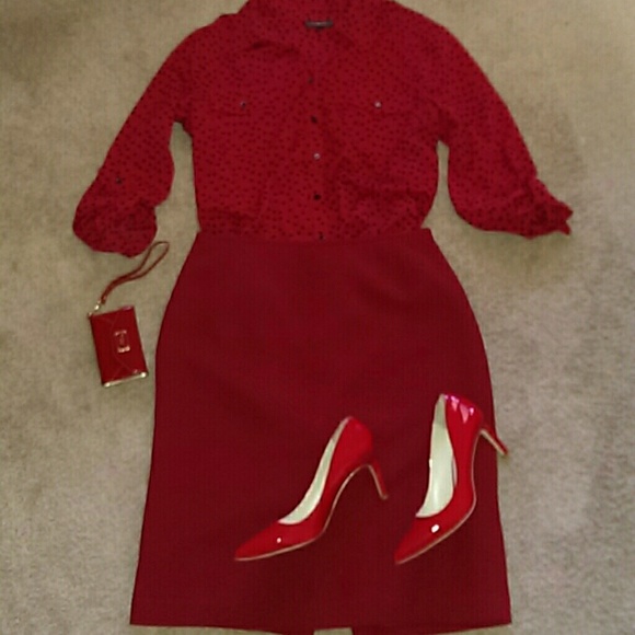 Cherry Red Skirt & Blouse - Picture 3 of 4