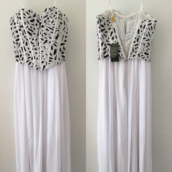 Nox•Narianna Black White Sequin Evening Dress