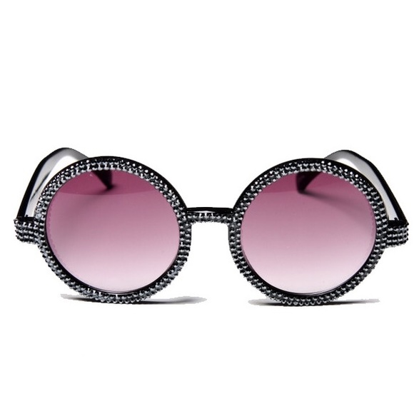 NEW! A-Morir Adict Swarovski Round Sunglasses, Blk - Picture 1 of 2