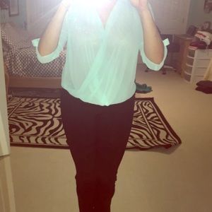 Sheer Aqua v-neck blouse