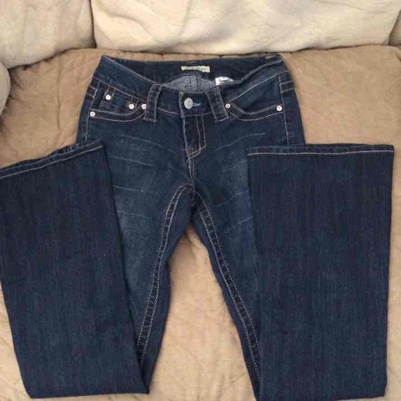 Dark blue denim boot cut jeans