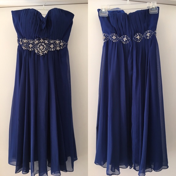 Elegant Royal Blue Strapless Beaded Dress