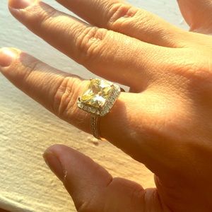 Yellow Faux-Diamond Ring W Clear Faux-Diamond Halo