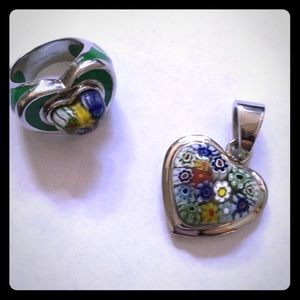 Stainless steel murano ring and charm