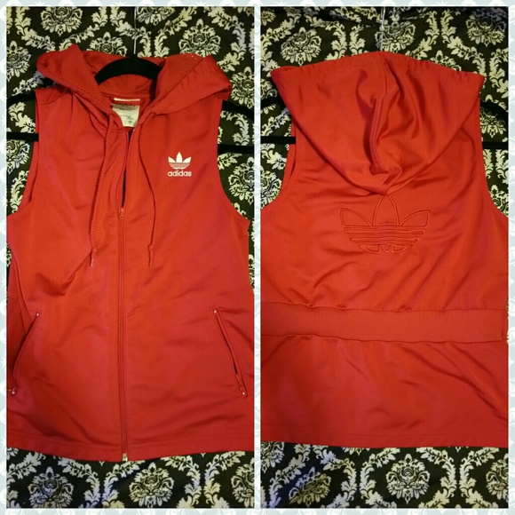 Adidas red active zippered sleeveless hoodie