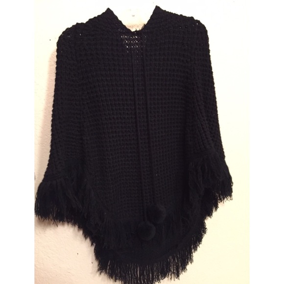 Black Poncho With Hoodie