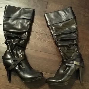 Dark brown leather heeled boots