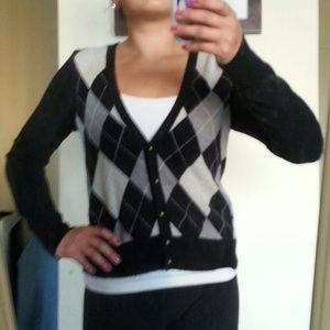 J. Crew Argyle Button-Up V-Neck Cardigan (S)