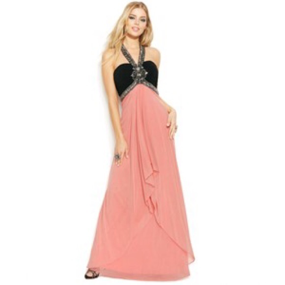 Xscape Embellished Colorblock Draped Halter Gown - Picture 1 of 3