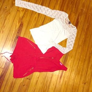 Bundle of TJ Maxx purchases. Red romper, white top