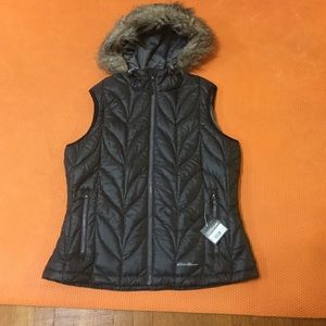 Eddie Bauer Women's Vest with Fur Hood, Grey