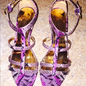 Coach Purples Snakeskin Sandals 8.5 B, 3" Heel