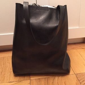 Black leather tote