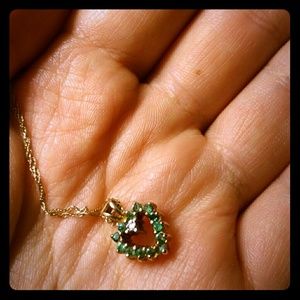Delicate 10k gold emerald /ruby/ dimond  necklace