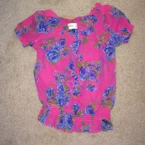 Abercrombie pink and blue floral blouse