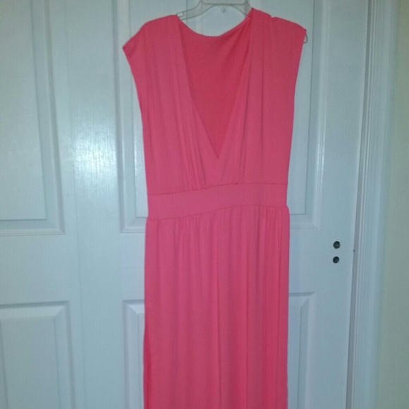 Neon Salmon Pink Maxi / Cover Up Dress, Size 18