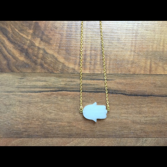 White Jade Hamsa Hand Short Necklace