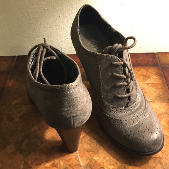 Grey Faux Suede Oxford Booties