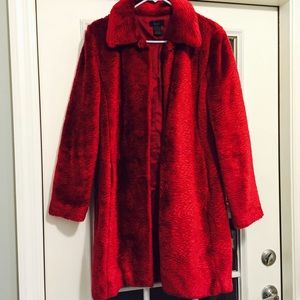Deep red vintage faux fur coat