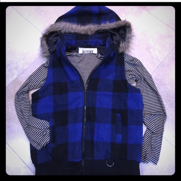 Clearance !Last One Blue /black plaid vest jacket - Picture 3 of 3