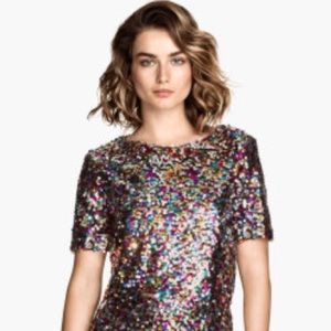 H&M multi color sequin cropped top