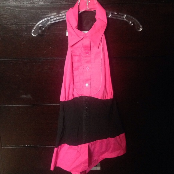Pink button down open back top
