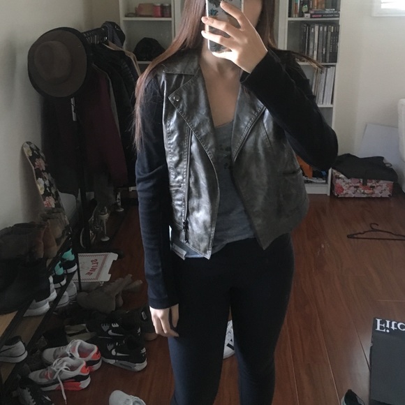 Faux leather jacket with soft sleeves