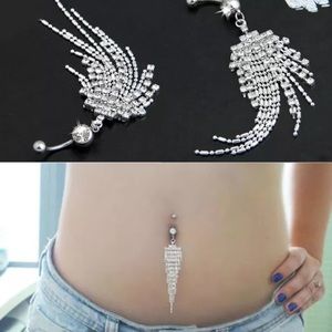 14g Silver Crystal Tassel Dangle Navel Belly Ring