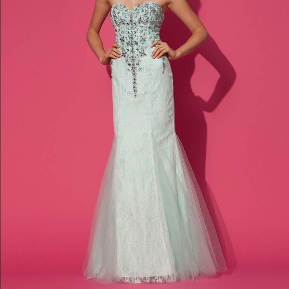 JVN by Jovani Aqua Beaded Mermaid Gown NWT