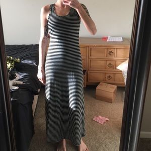 Pink Rose Striped Black/Grey Maxi Dress