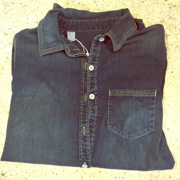 Long Sleeve Denim/Cotton Blend Button Down