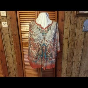 Multi Colored Blouse with faux felt collar