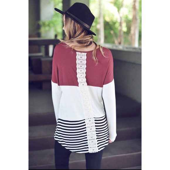 Tops - Burgundy, Black and White colorblock tunic