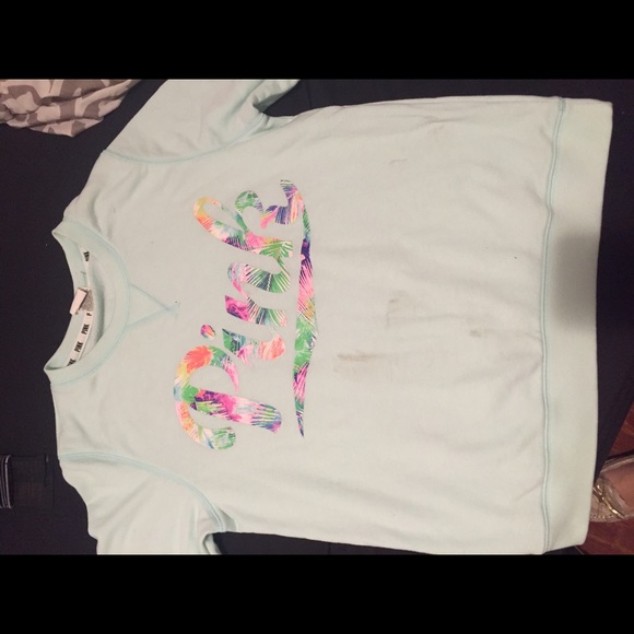 Mint green tropical crewneck pink