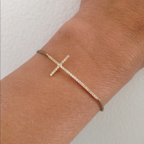 Tai Jewelry - Tai gold pave CZ skinny cross bracelet.