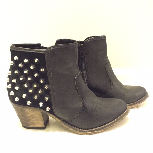 Black Leather Studded Booties