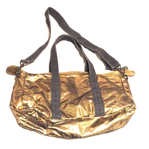 Metallic gold material girl messenger bag