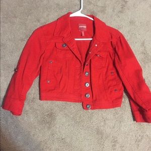 Red denim jacket