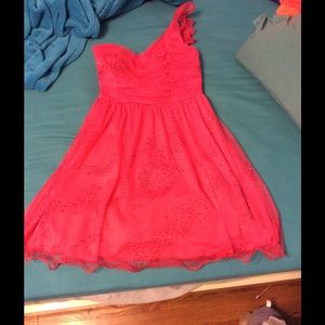 Pink sparkly one shoulder homecoming dress