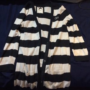 Navy Blue and White Striped Cardigan