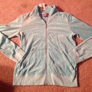 Baby blue velour JC track jacket