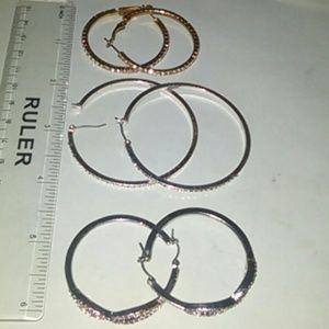 Three pairs of hoops with gems